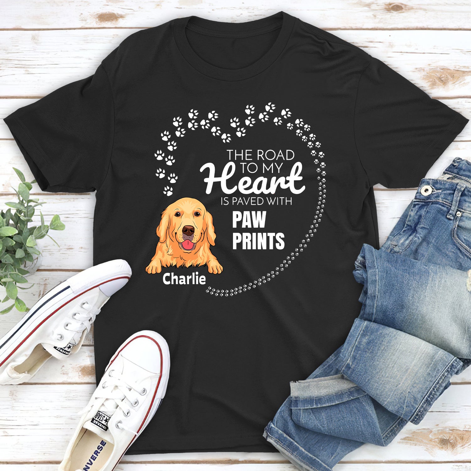 Paved With Pawprints - Customizable Unisex Personalized T-shirt for Pet Lovers