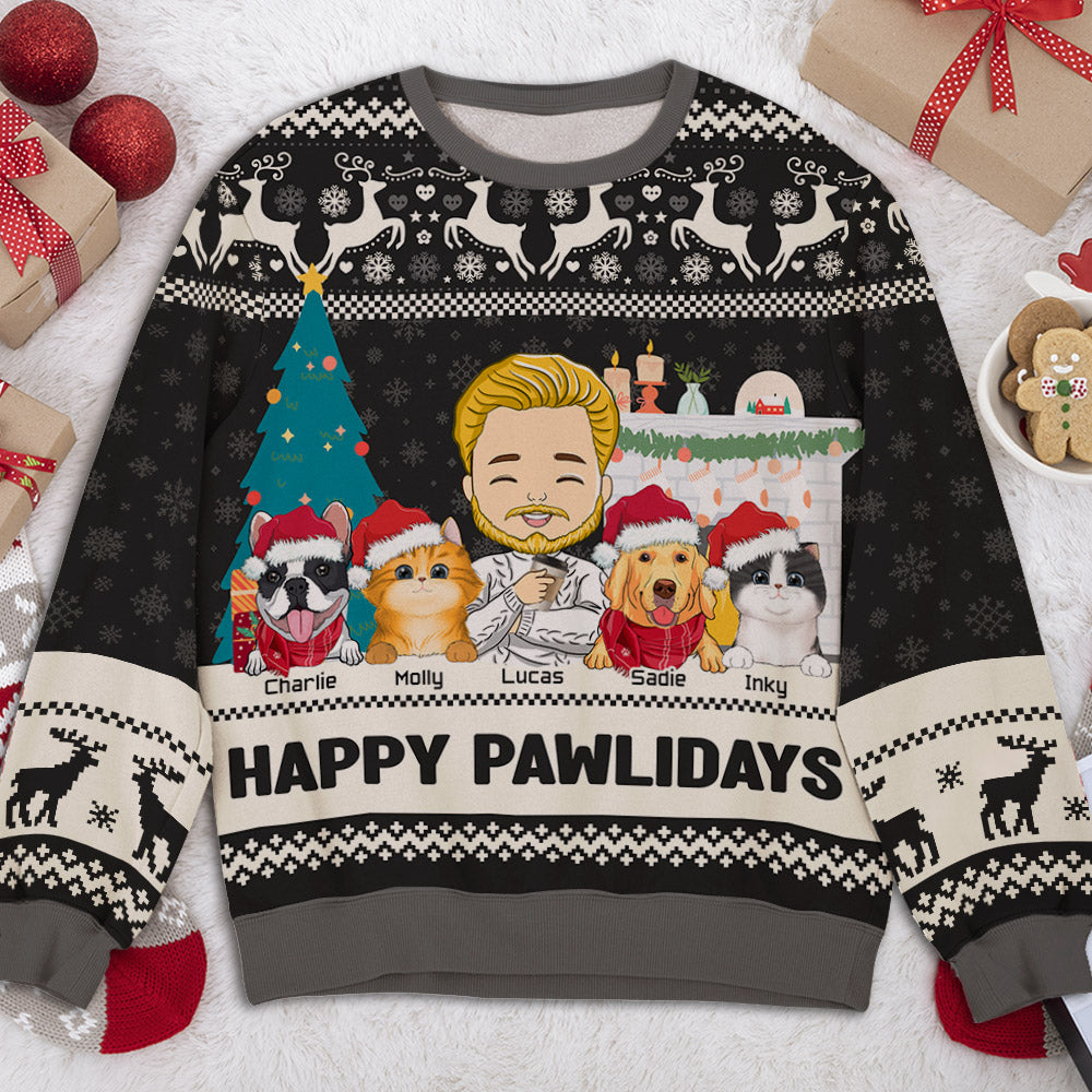 Pawlidays With Pets 2 - Customizable All-Over Print Personalized Sweatshirt for Pet Lovers