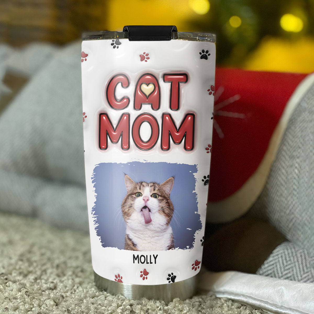 Personalized 3D Inflated Effect Tumbler - Ideal Gift for Cat Moms