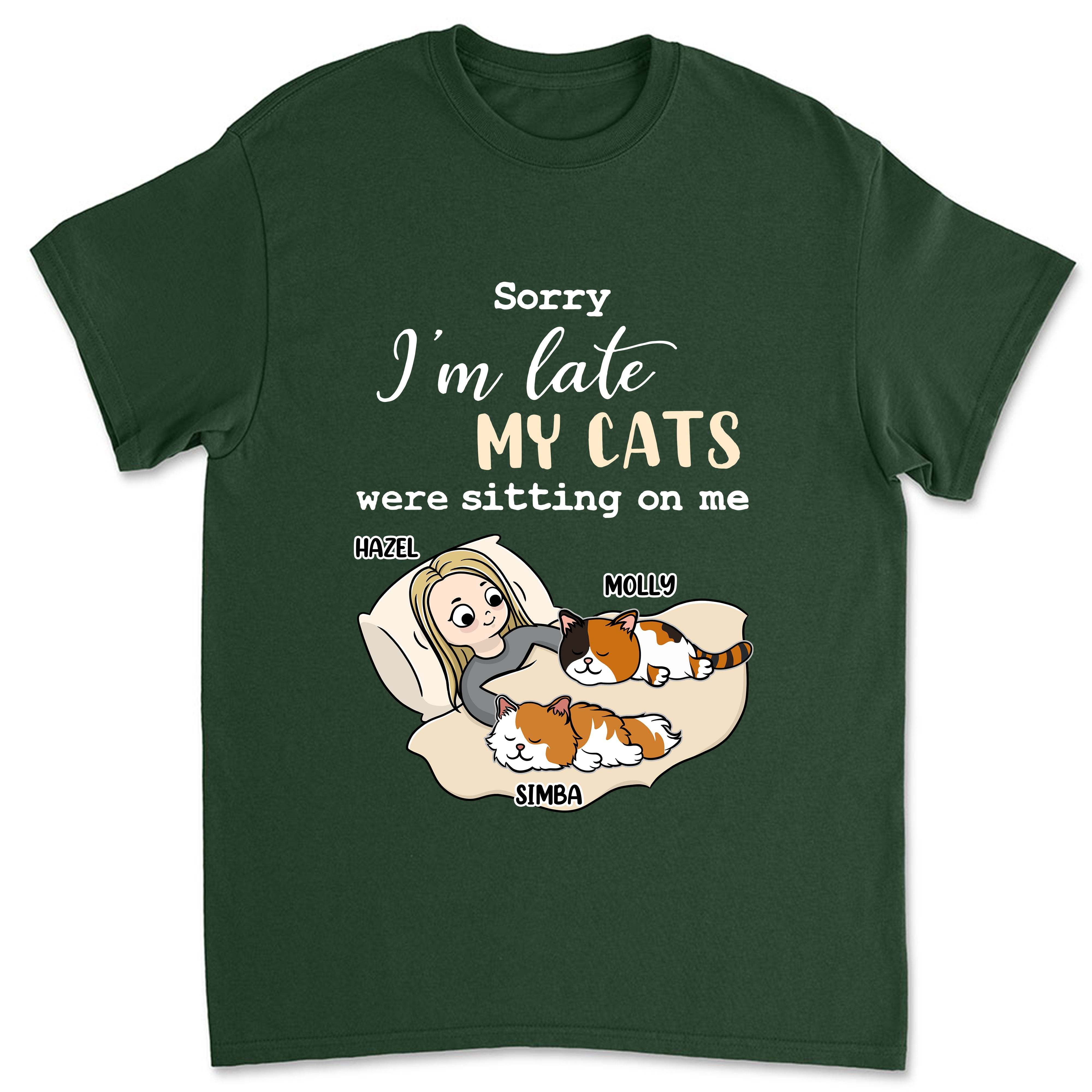 Personalized 'Sorry I'm Late' Sleeping Cat Unisex T - shirt: Ideal Gift for Pet Lovers