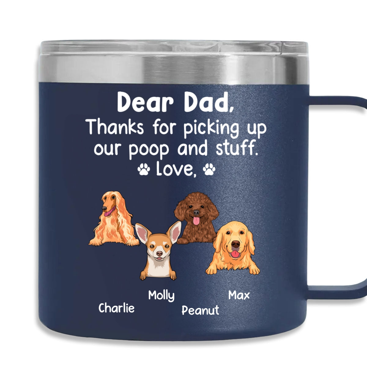 Personalized 14oz Stainless Steel Tumbler with Handle: A Tribute to Your Human Servant