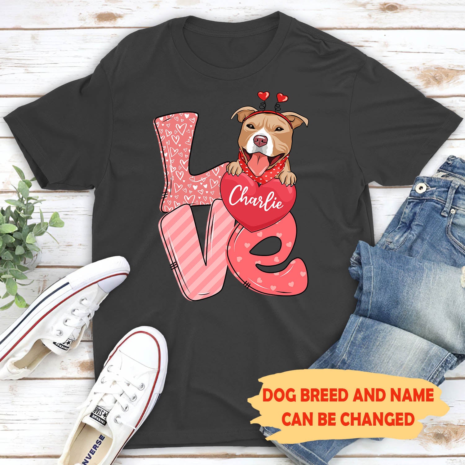 Valentine's Day Love Dog Personalized Custom Unisex T - Shirt for Pet Lovers