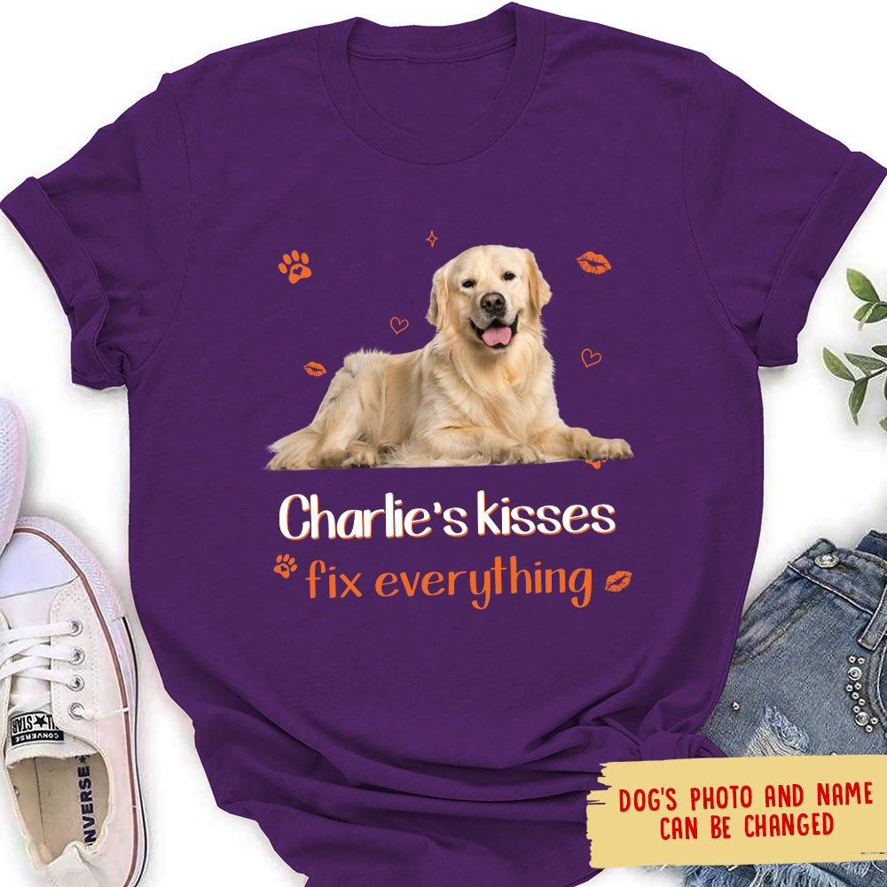 Personalized Dog Kisses Custom Photo Women's T-shirt - Ideal Gift for Pet Lovers