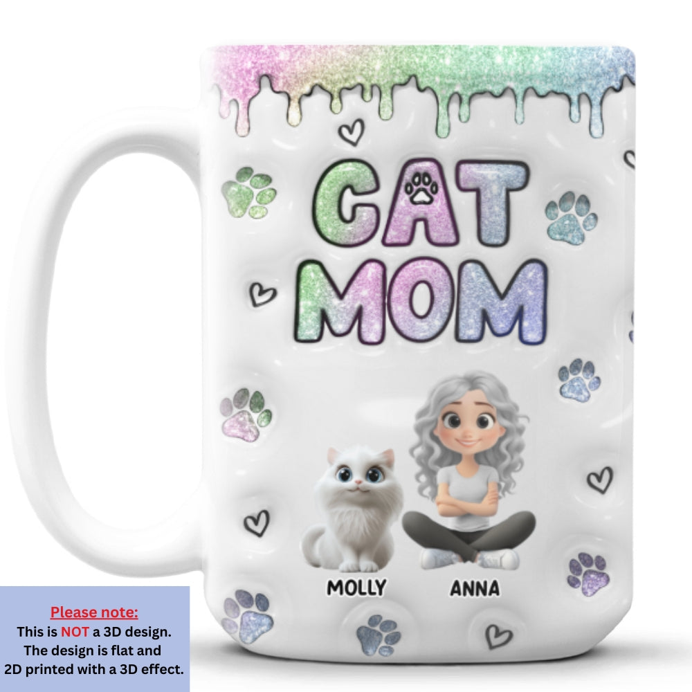 Customizable 3D Inflated Effect Lovely Chibi Cat Mom Mug - Personalized for a Unique Experience