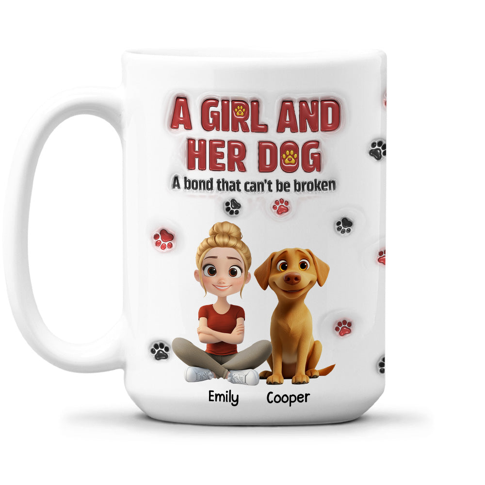 Personalized Custom 3D Inflated Effect Mug - A Girl And Her Dog Version 2