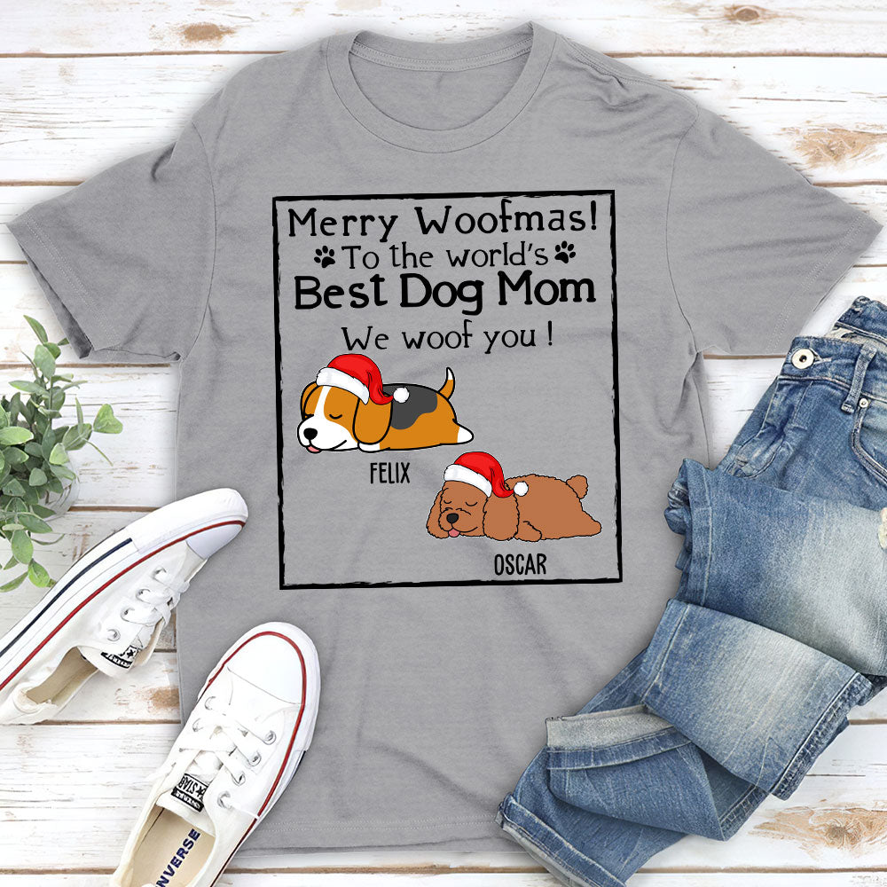 Personalized Woof Dog Dad Mom Christmas Unisex T-shirt - Ideal Gift for Pet Lovers