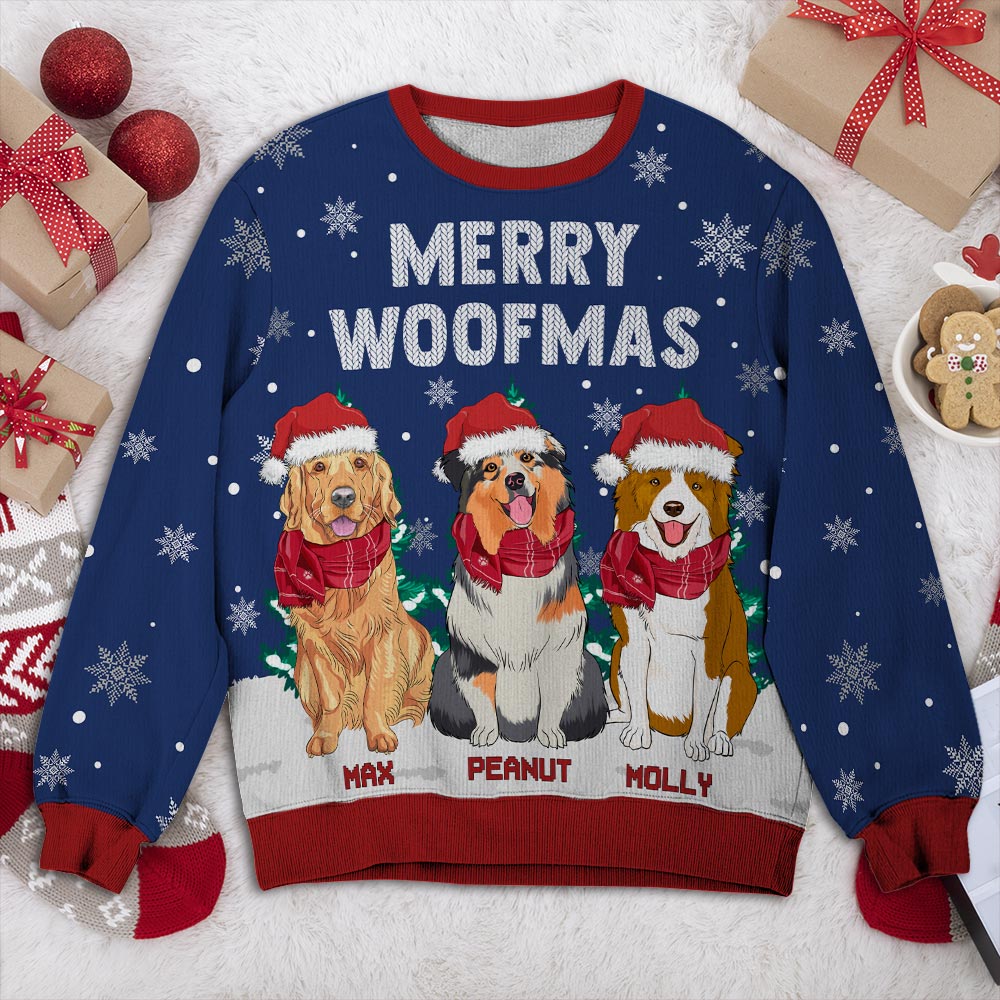 Blue Merry Woofmas - Personalized Custom All-Over-Print Sweatshirt for Dog Lovers