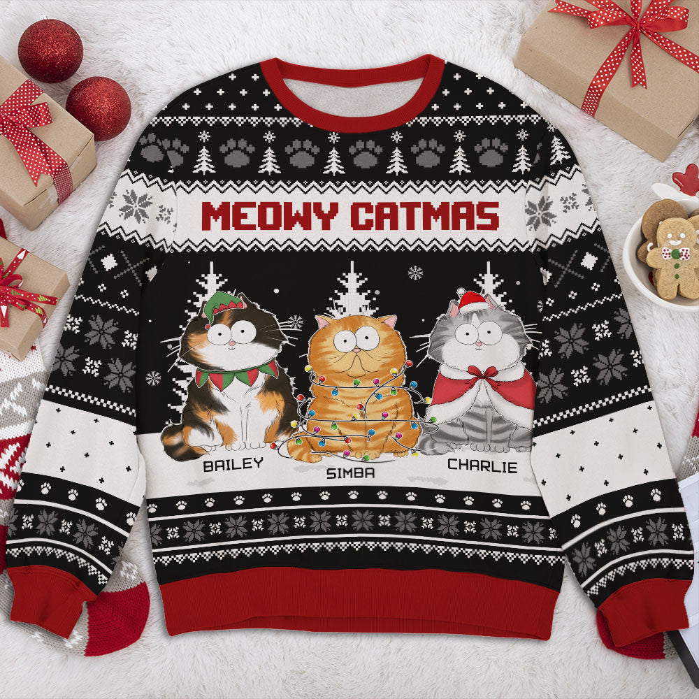 Meowy Merry - Customizable All-Over Printed Sweatshirt for Pet Lovers
