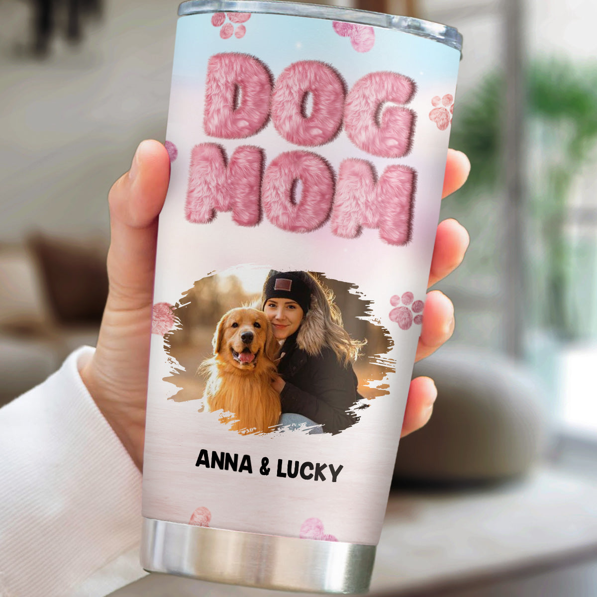 Personalized Fluffy Dog Mom Photo Tumbler - Customized for Unique Style