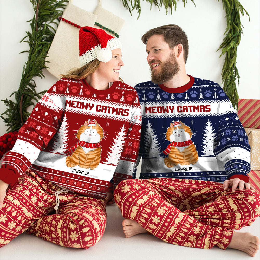 Meowy Merry - Customizable All-Over Printed Sweatshirt for Pet Lovers