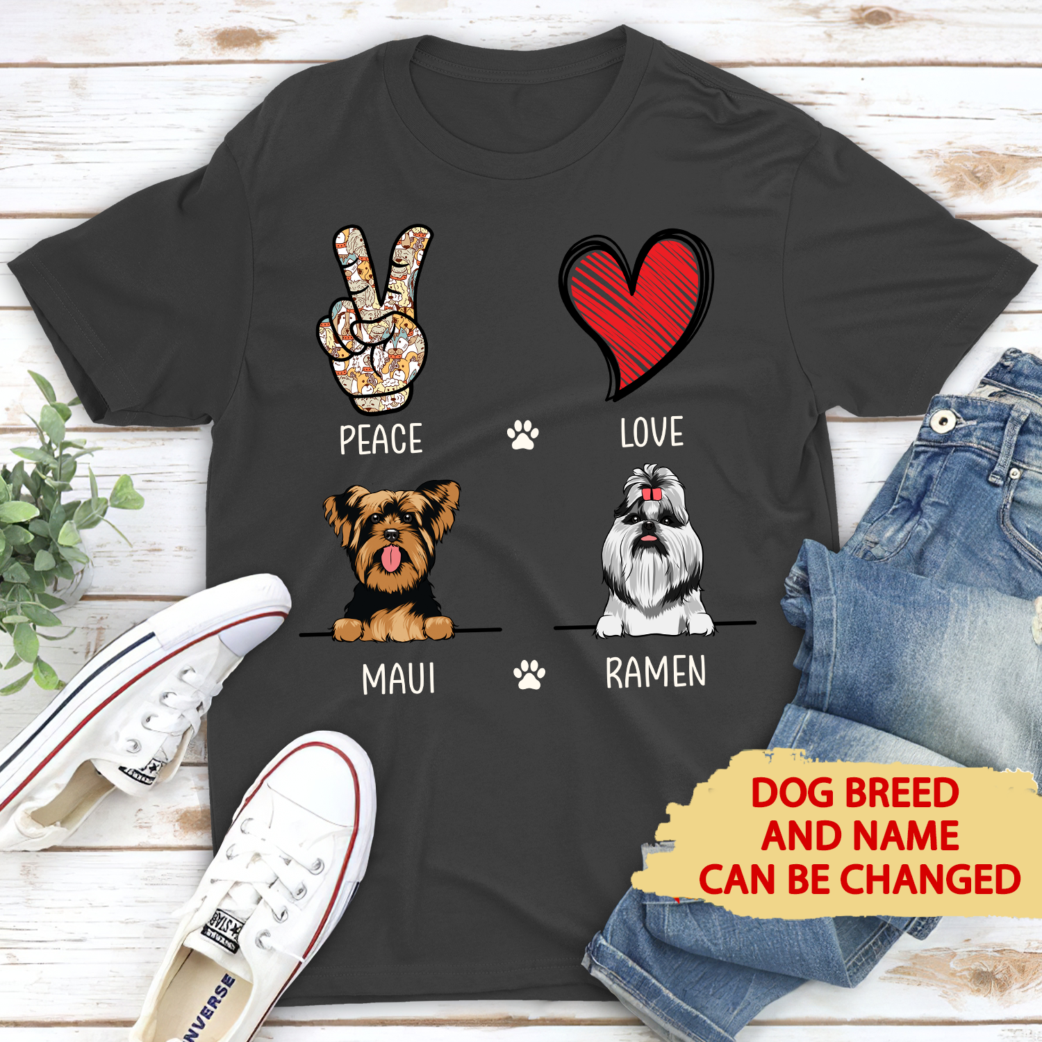 Peace Love Dog - Customizable Unisex Personalized T - shirt for Pet Lovers