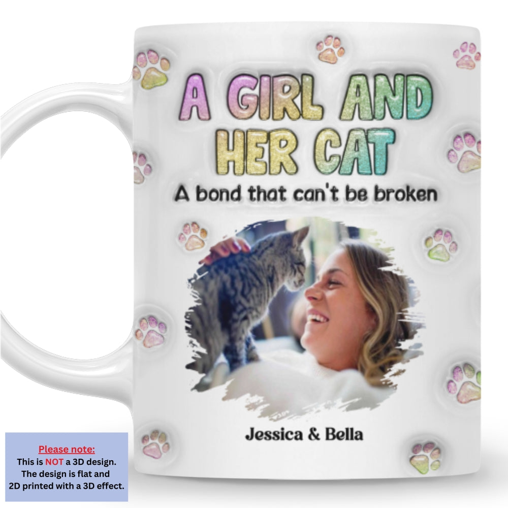 Personalized 3D Inflated Effect Mug with A Girl And Her Cat Photo