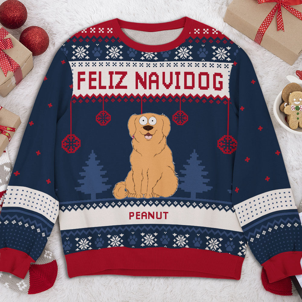 Feliz Navidog - Customizable All-Over Printed Dog Lover's Holiday Sweatshirt