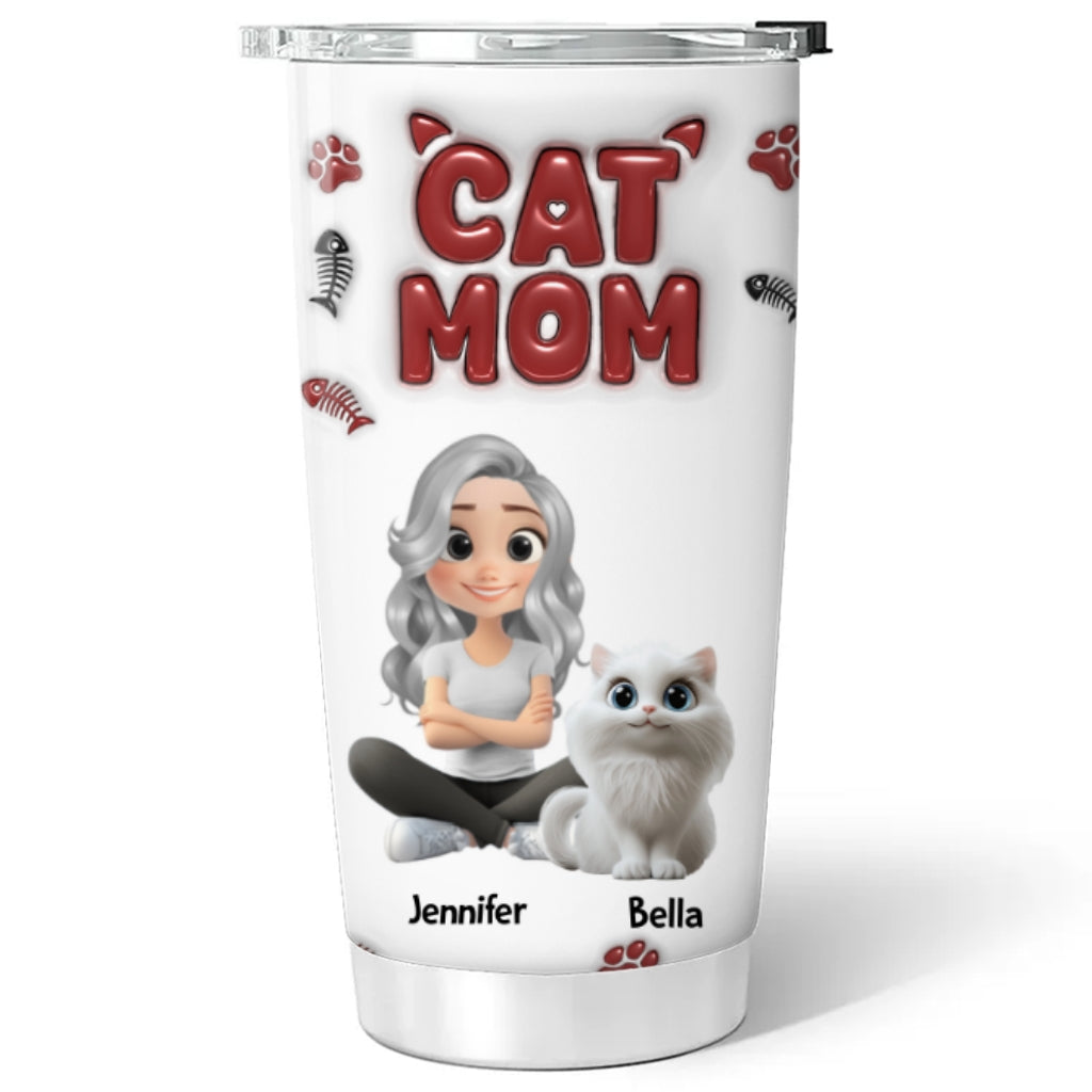 Lovely Cat Mama Personalized 3D Inflated Effect Stainless Steel Tumbler