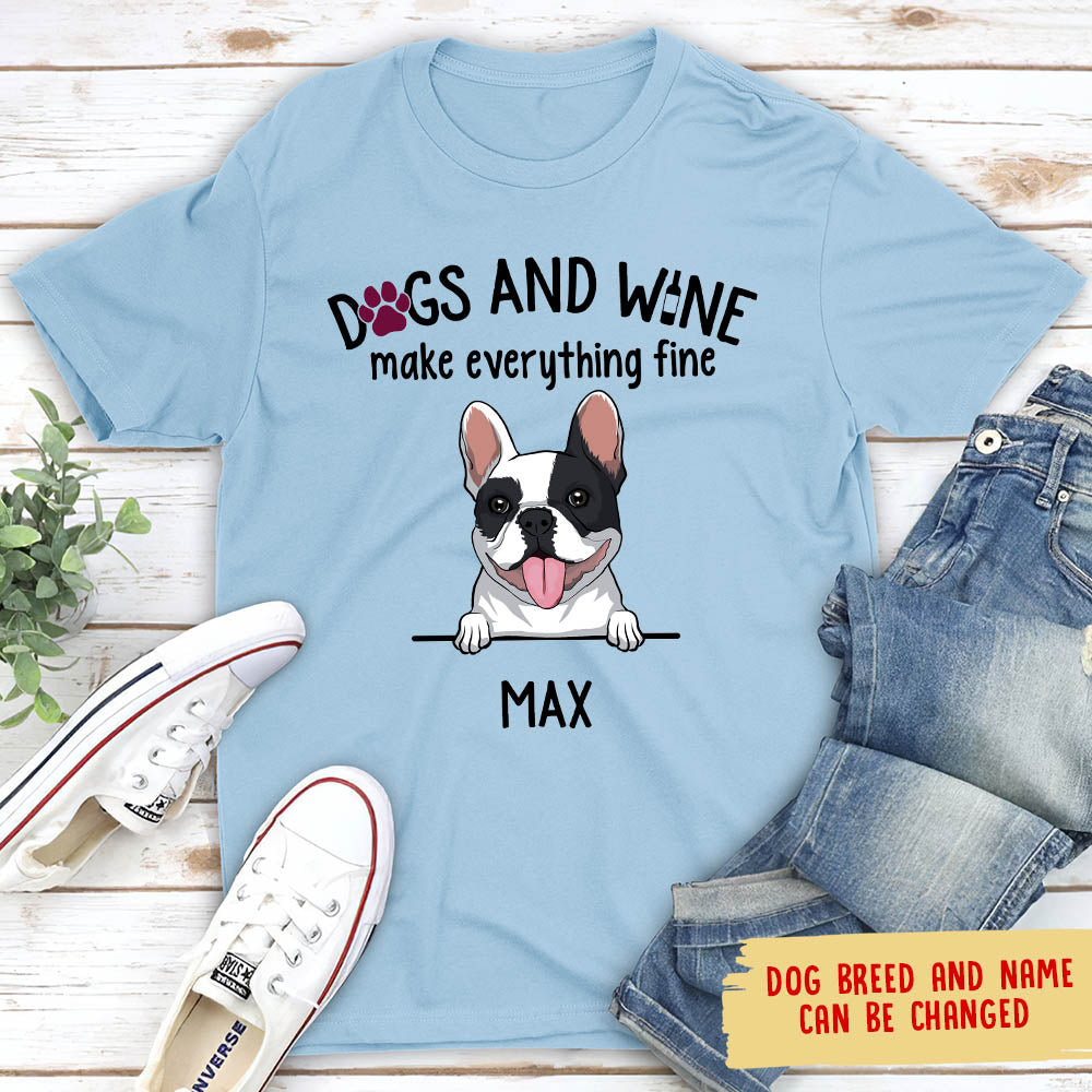 Personalized Unisex Dogs and Wine T-shirt - Ideal Gift for Pet Lovers