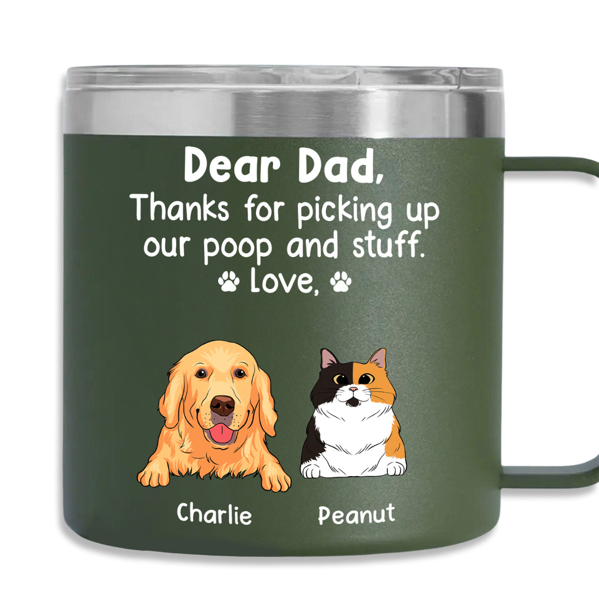 Personalized 14oz Stainless Steel Tumbler with Handle: A Tribute to Your Human Servant