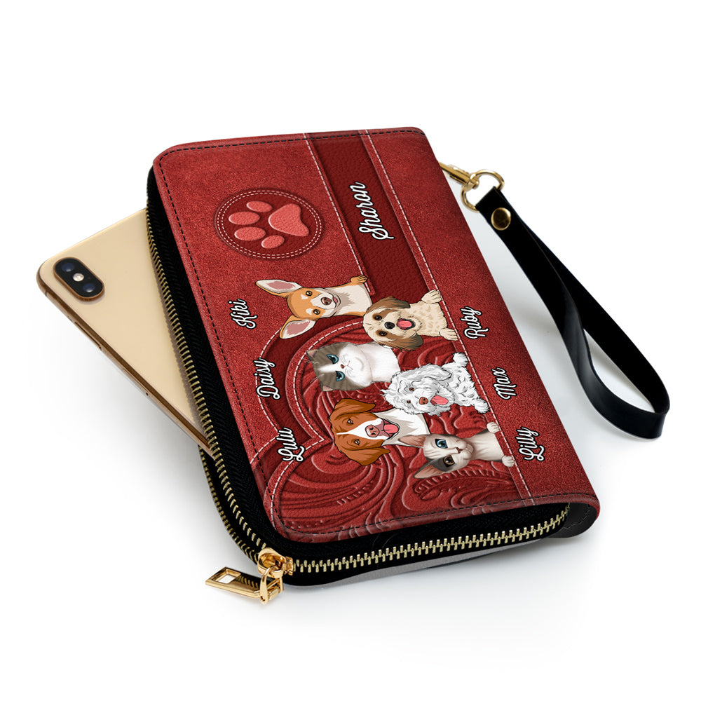 Personalized Custom Leather Wallet with Cute Dogs and Cats Aesthetic Pattern