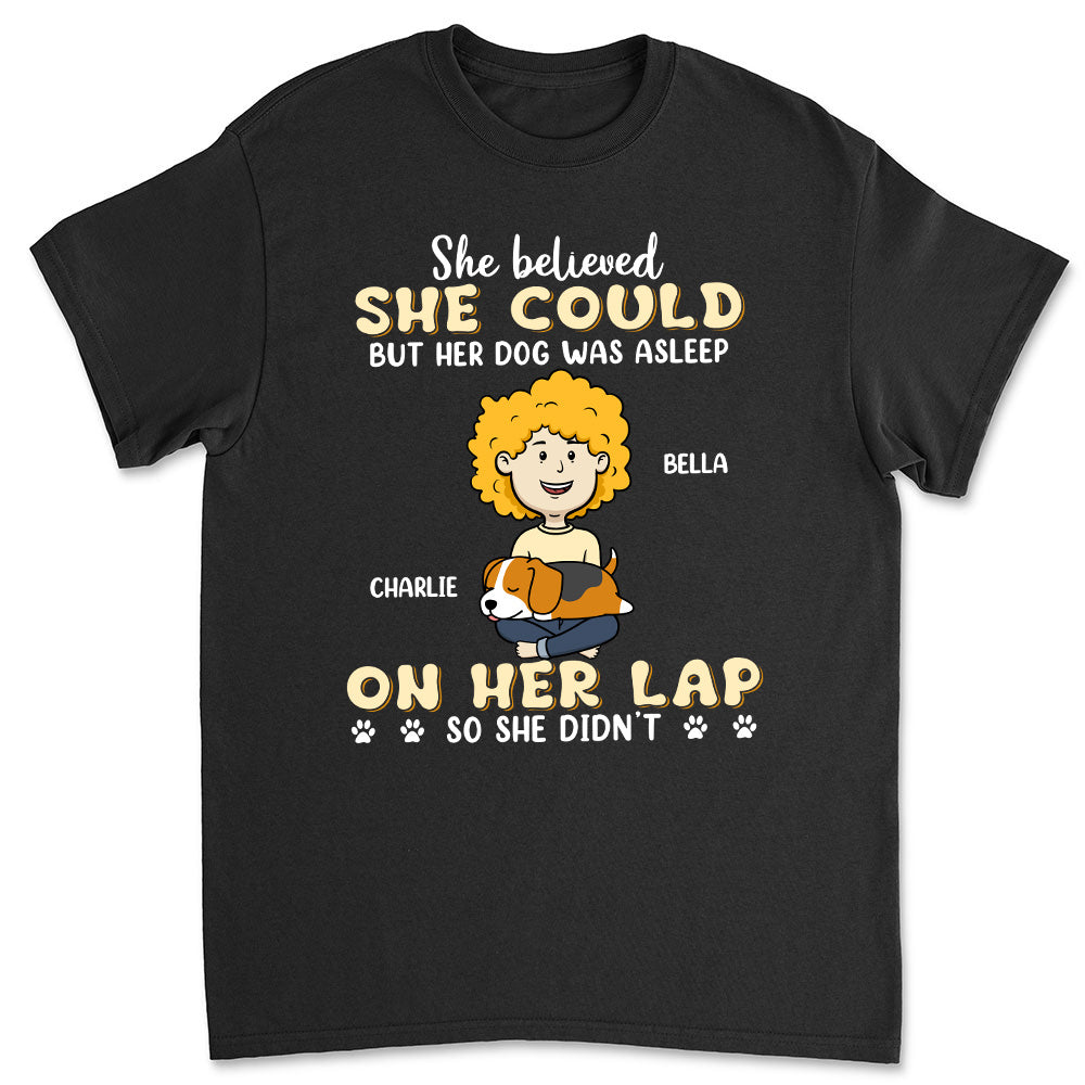 Personalized Unisex Dog Asleep On Lap T-shirt - Ideal Gift for Pet Lovers