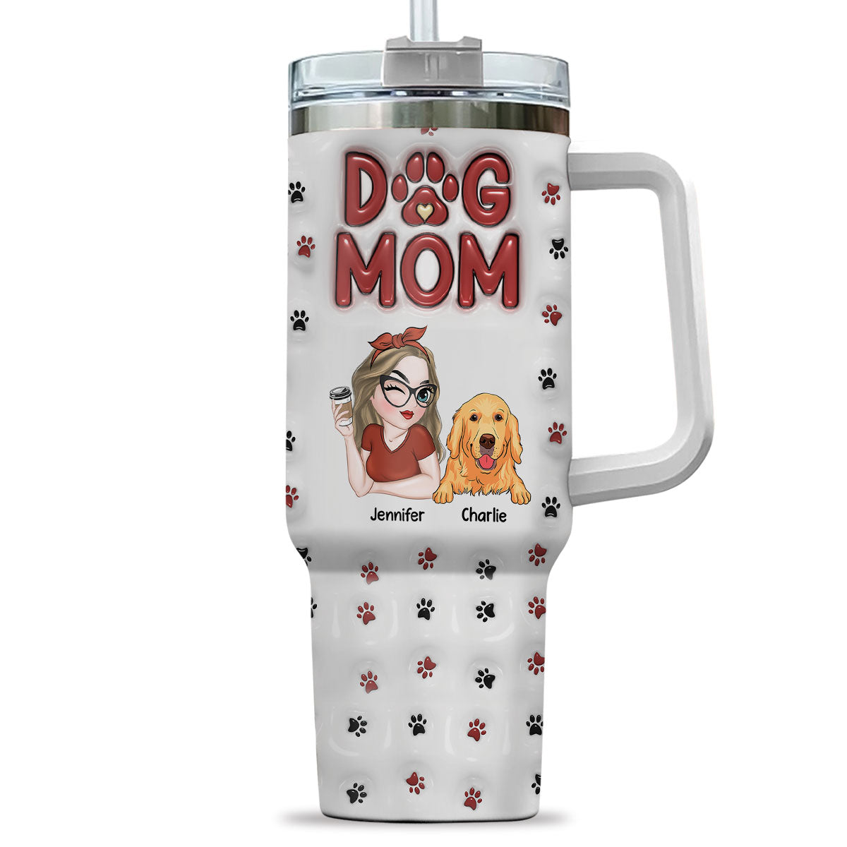 Personalized 3D Inflated Effect Printed 40 Oz Tumbler - Ideal for Dog Moms