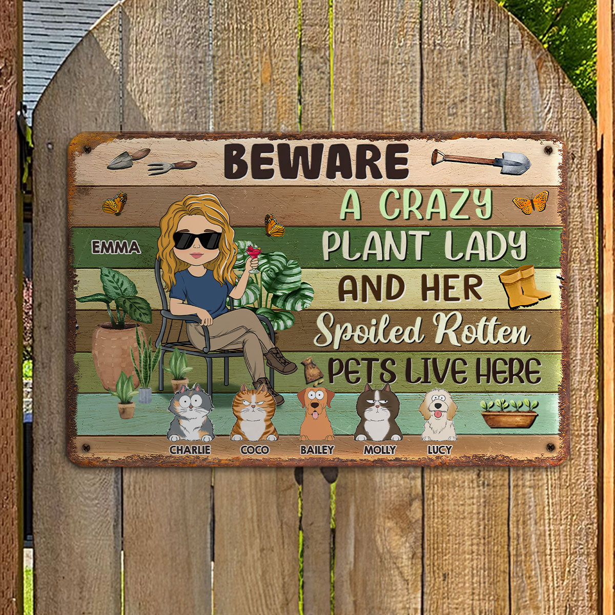 Personalized Custom Metal Sign for Crazy Plant Ladies and Their Pets