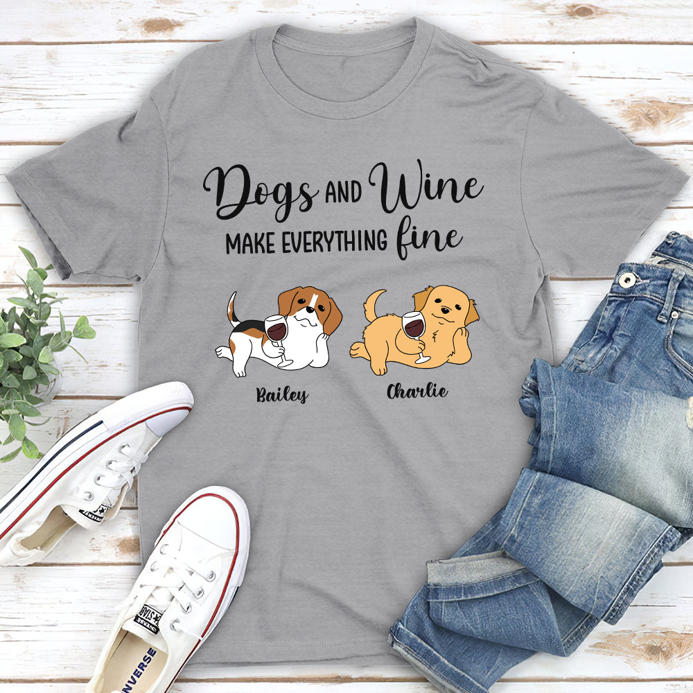 Personalized Unisex 'Dogs and Wine Make Everything Fine' T-shirt - Ideal Gift for Pet Lovers