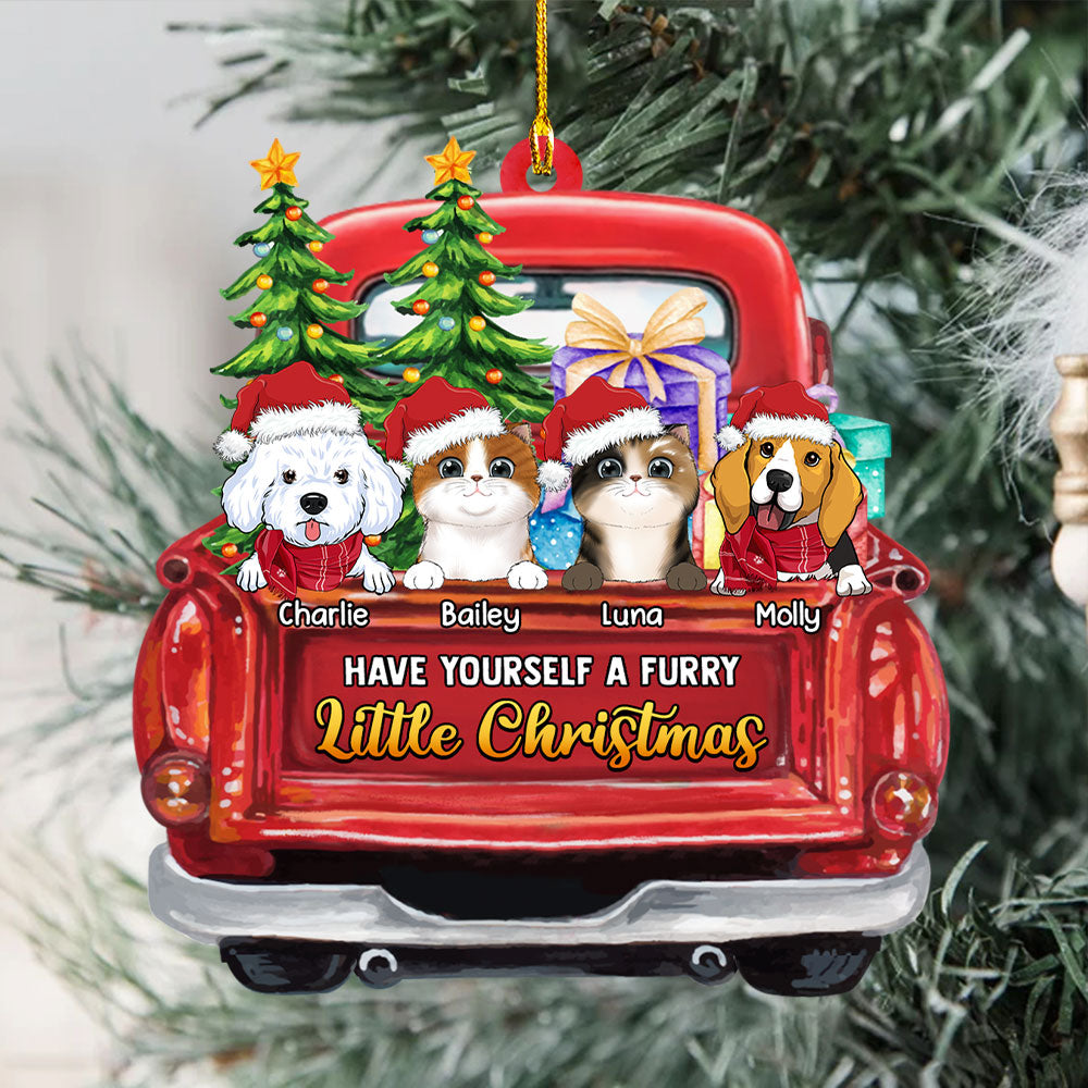 Personalized One - Layered Furry Little Christmas Wood Ornament for Pet Lovers