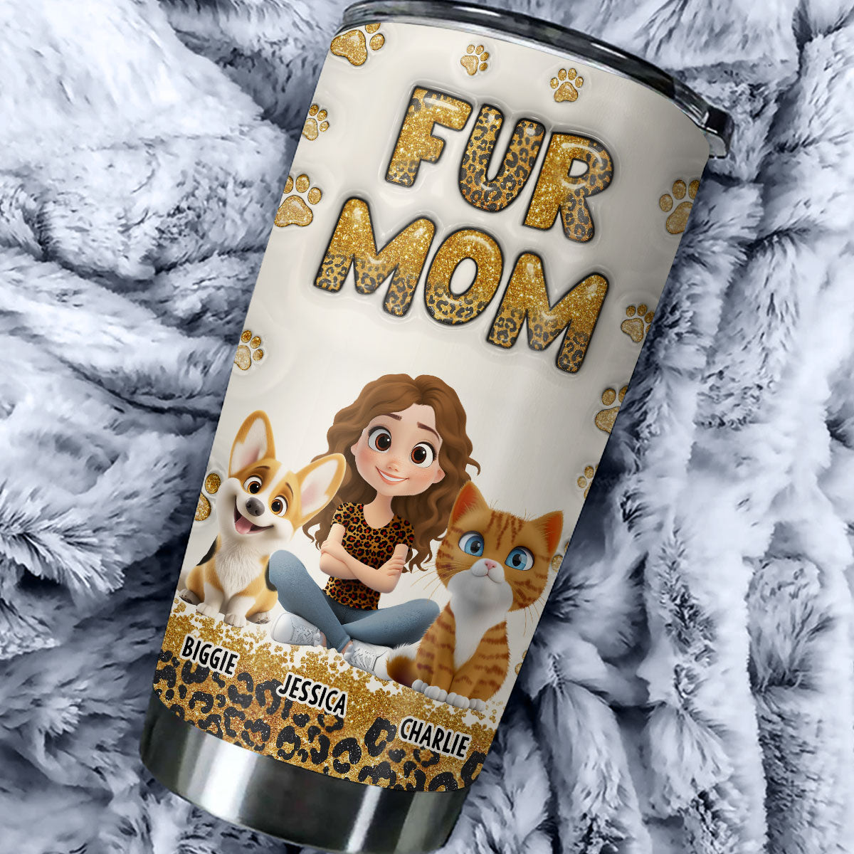 Fur Mom Leopard Personalized 3D Inflated Effect Custom Tumbler - Ideal for All Occasions