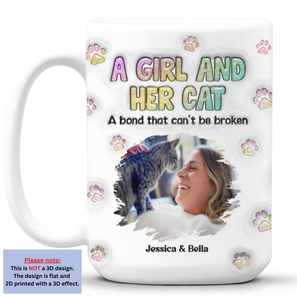 Personalized 3D Inflated Effect Mug with A Girl And Her Cat Photo