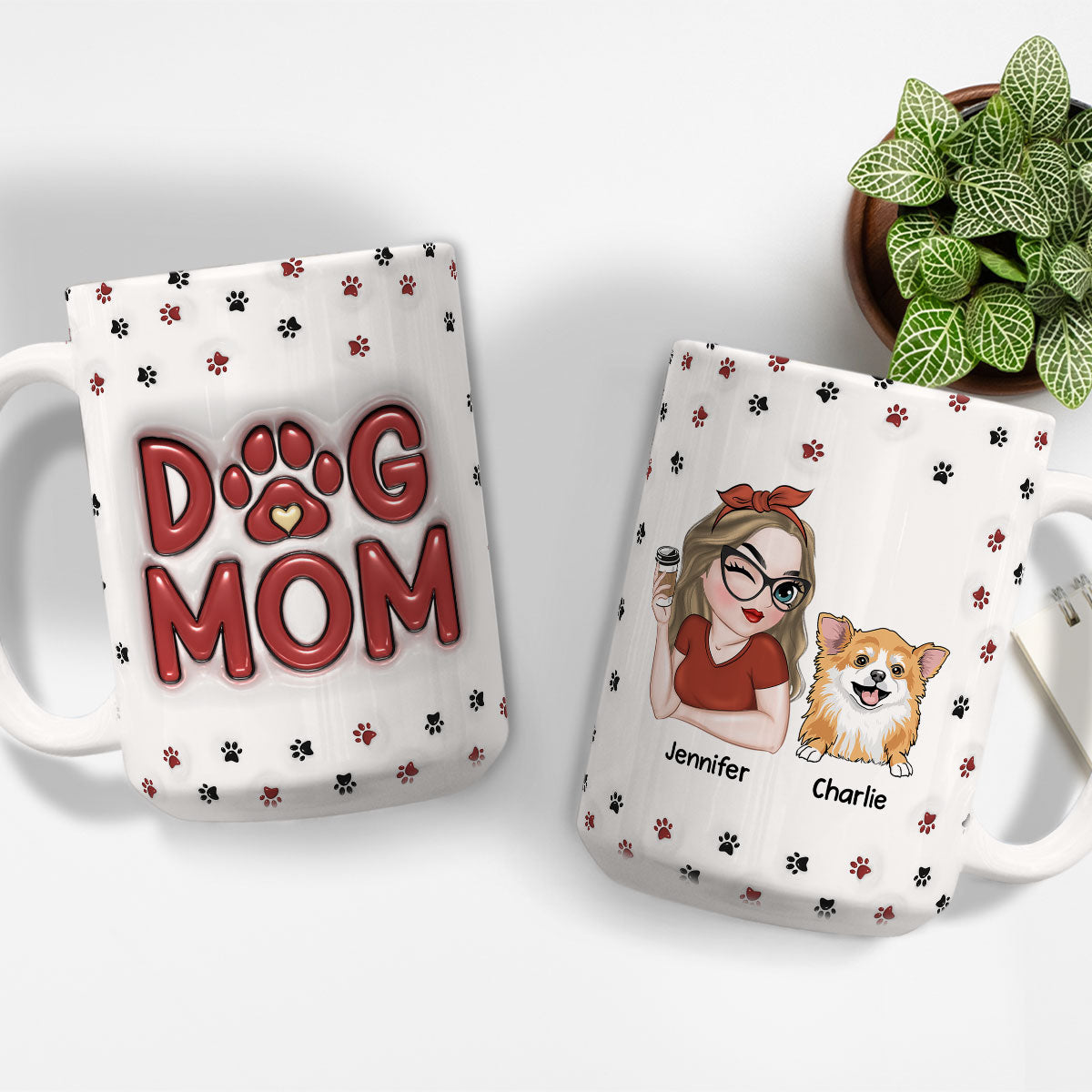 Personalized 3D Inflated Effect Lovely Dog Mom Mug