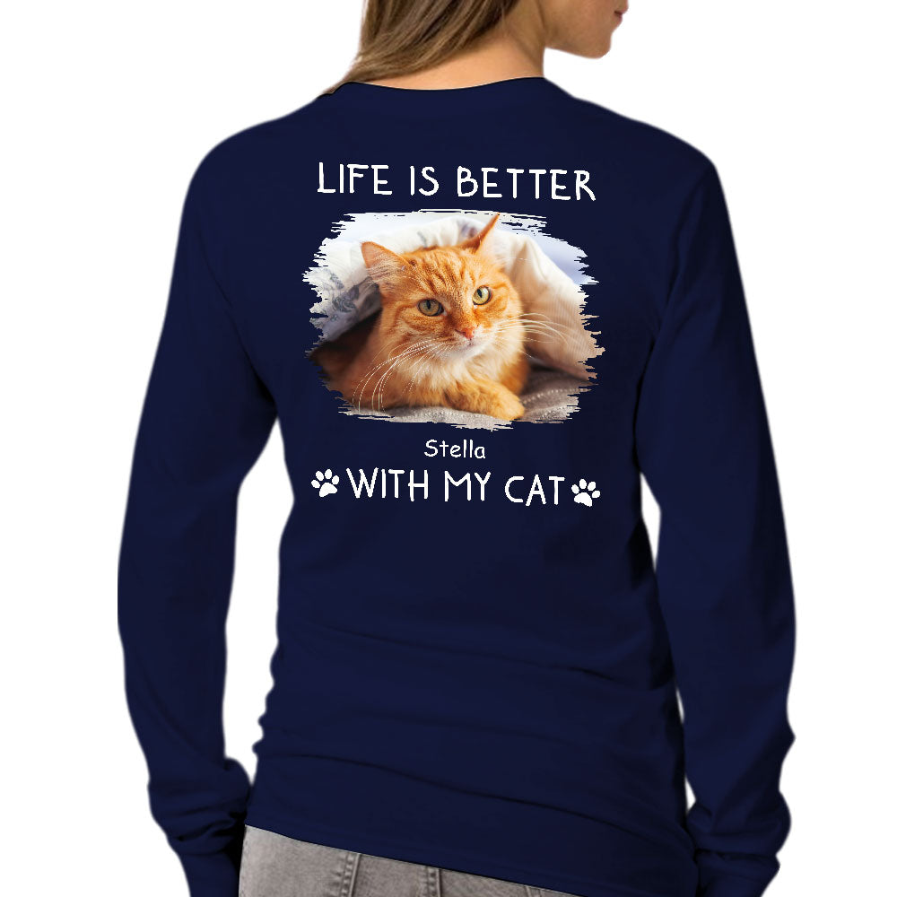 Personalized Better With Cats Long Sleeve T - shirt: Ideal Gift for Pet Lovers