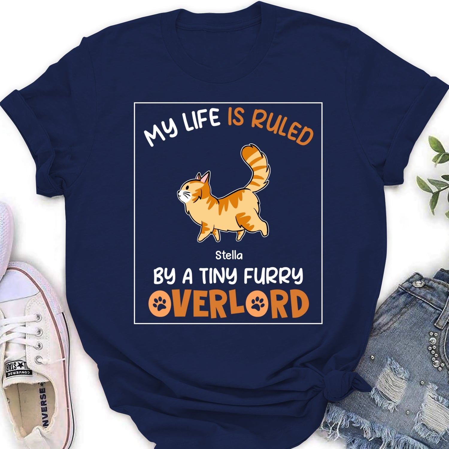 Personalized Custom Women's T-shirt: Ruled by Tiny Furry Overlords - Ideal Gift for Pet Lovers