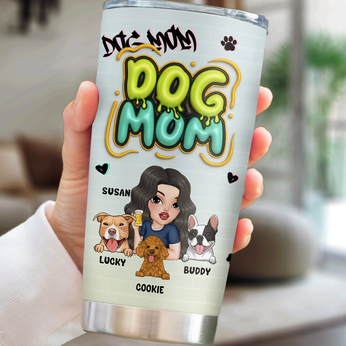 Personalized 3D Inflated Effect Colorful Tumbler for Dog Moms