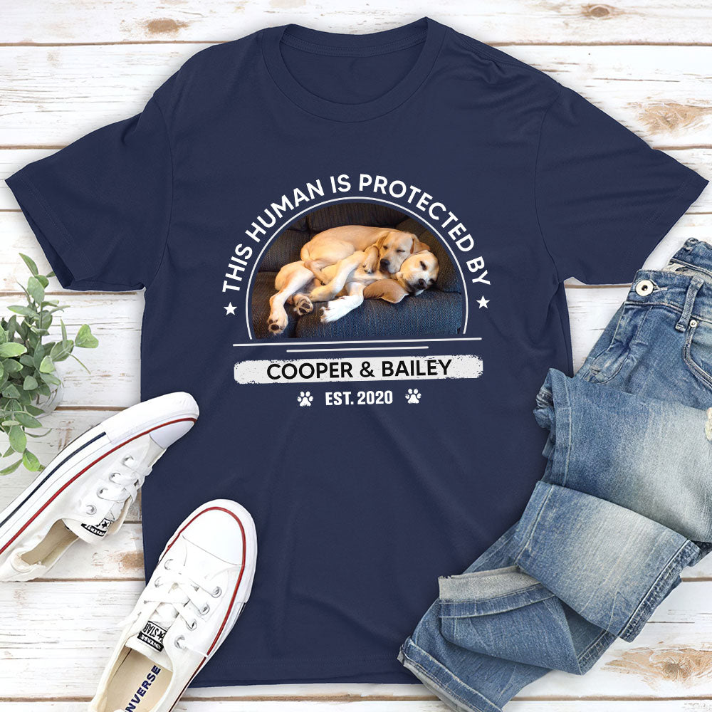 Personalized Custom 'Protected By My Dog' Premium T - shirt for Pet Lovers