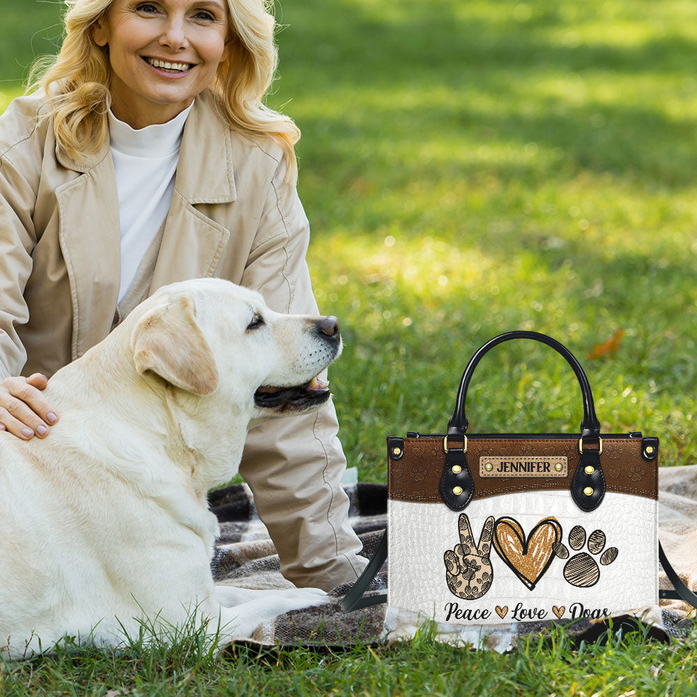 Peace Love Dogs - Customizable Personalized Leather Handbag for Dog Lovers