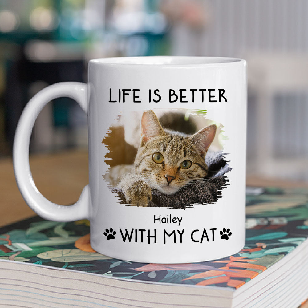 Personalized Custom 'Better With Cats' Photo Coffee Mug - Ideal Gift for Pet Lovers