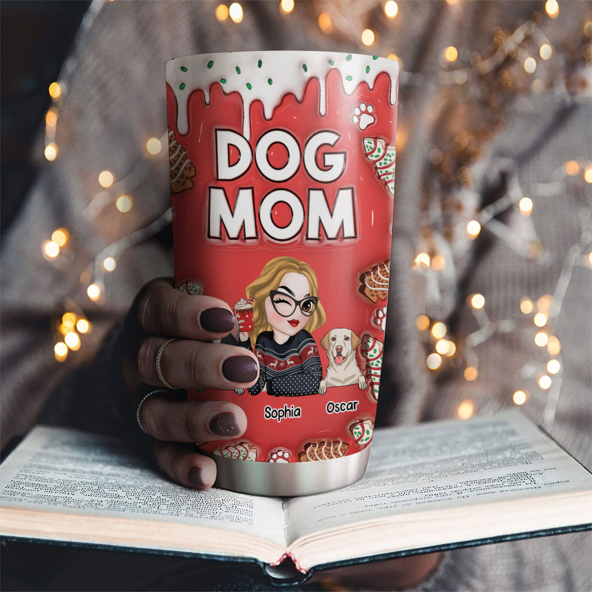 Personalized 3D Inflated Effect Christmas Tumbler for Dog Moms