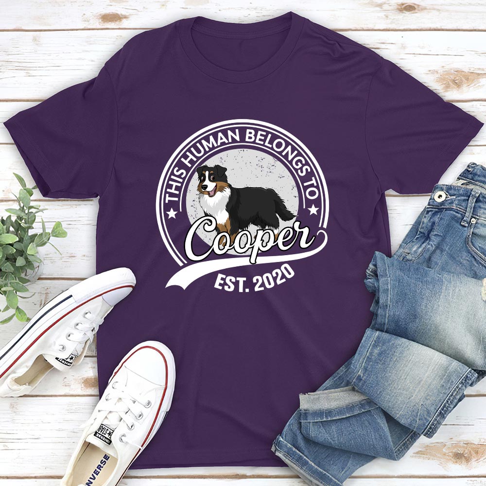 Personalized Custom Unisex 'Human Belongs To Dog' Cartoon T-shirt - Ideal Gift for Pet Lovers
