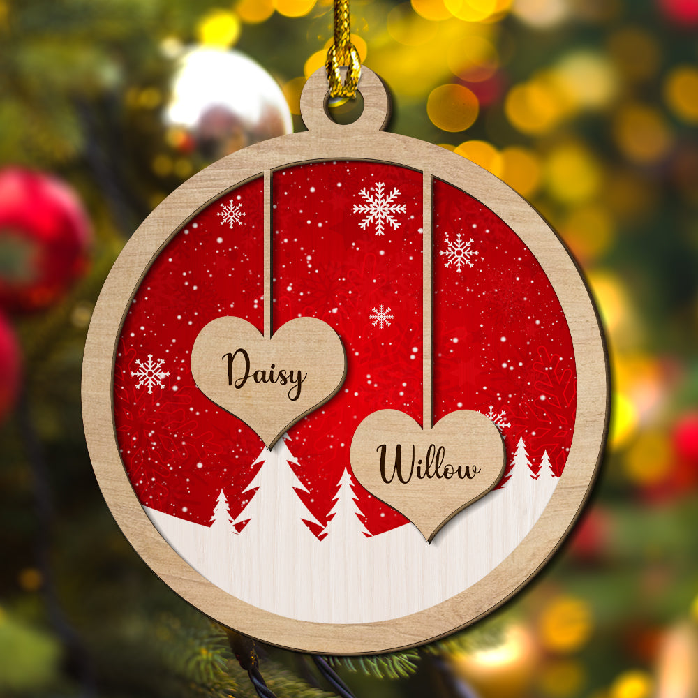 Personalized 2 - Layered Custom Wood Family Christmas Ornament for Pet Lovers