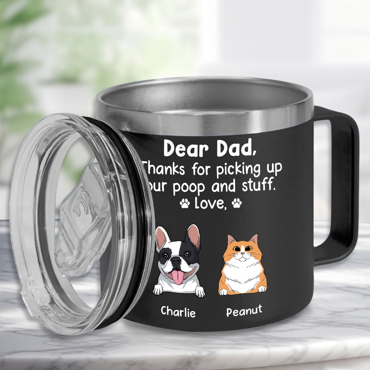 Personalized 14oz Stainless Steel Tumbler with Handle: A Tribute to Your Human Servant