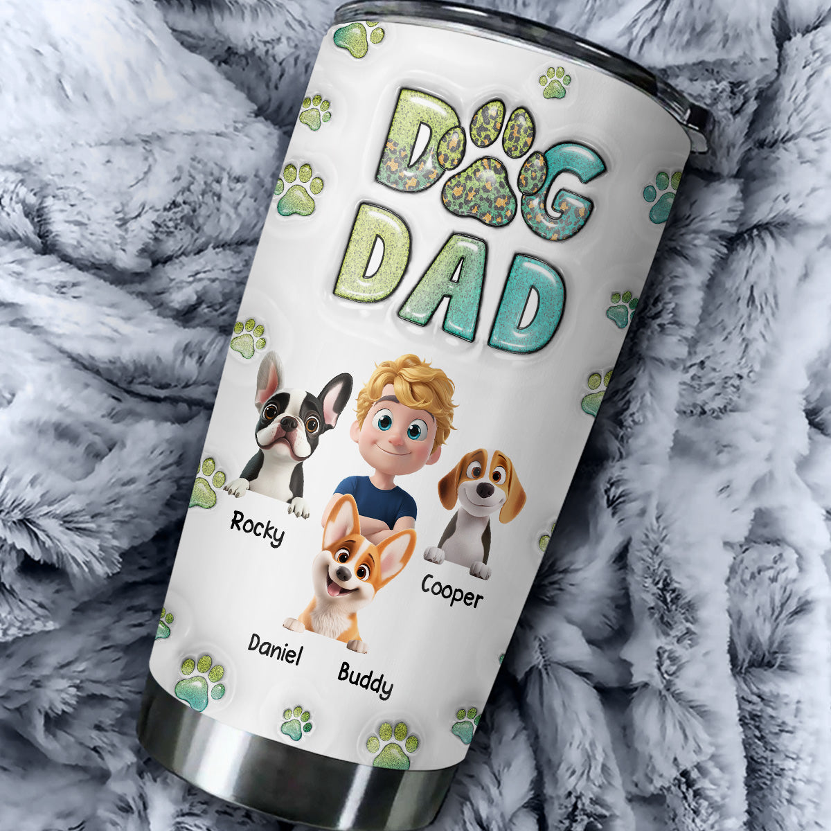 Personalized Custom 3D Inflated Effect Tumbler - Dog Dad Handsome Chibi Version 2