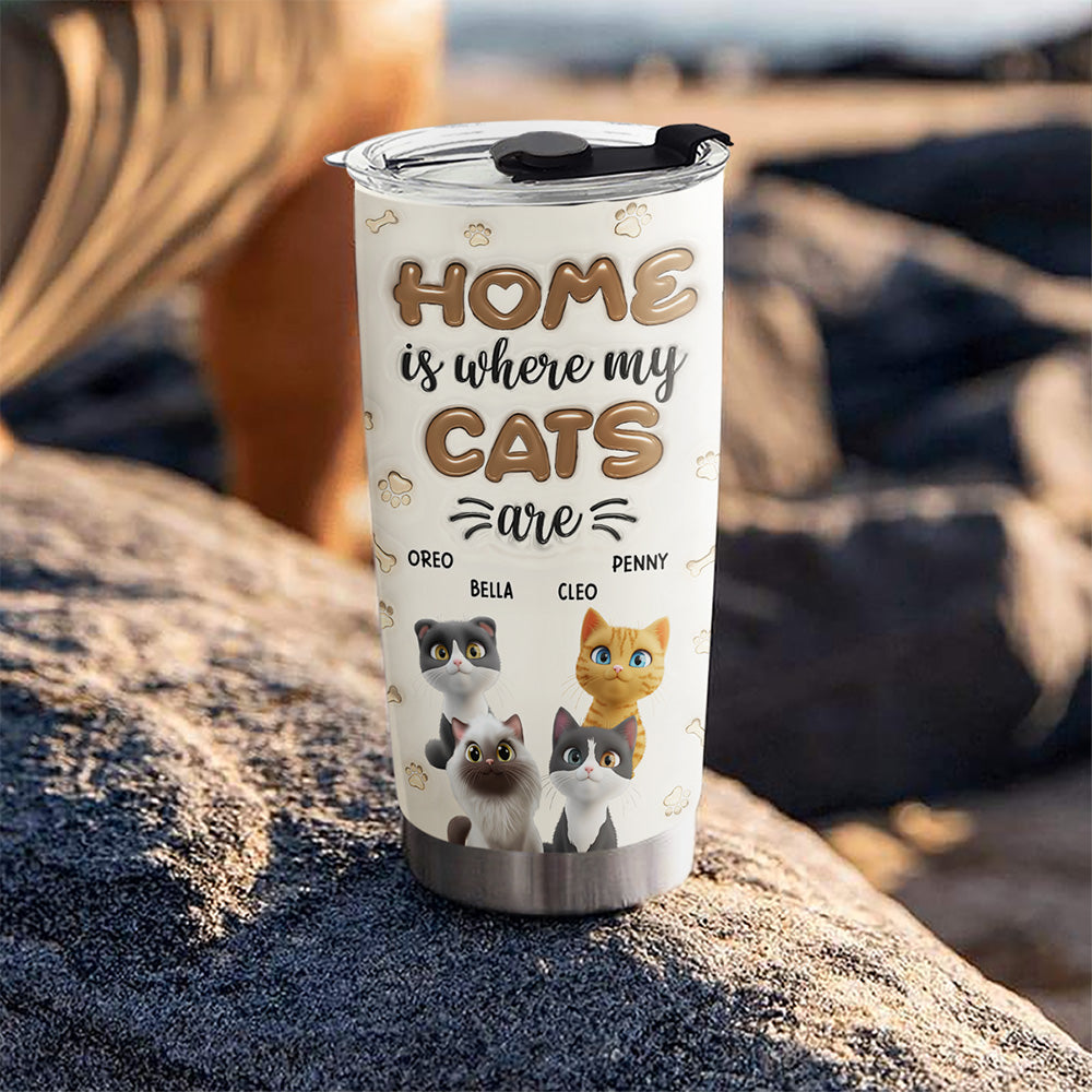 Personalized 3D Inflated Effect Tumbler - Home Sweet Home with Your Cats
