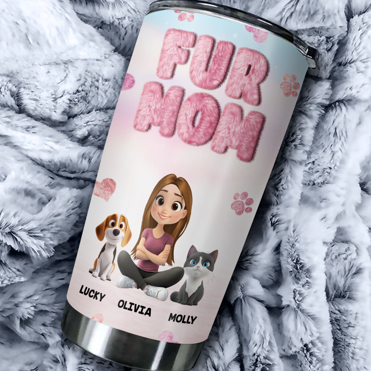 Fluffy Fur Mom - Personalized Custom Tumbler with Unique Designs and Long - lasting Insulation