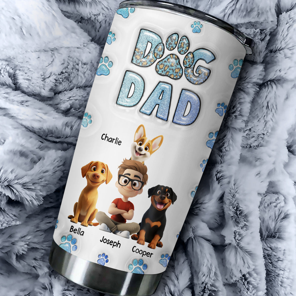 Personalized 3D Inflated Effect Dog Dad Chibi Tumbler - Ideal for All Occasions