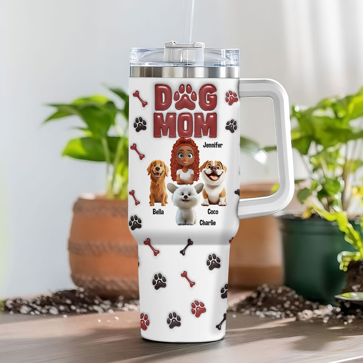 Customizable 3D Inflated Effect 40 Oz Personalized Tumbler for Dog Lovers
