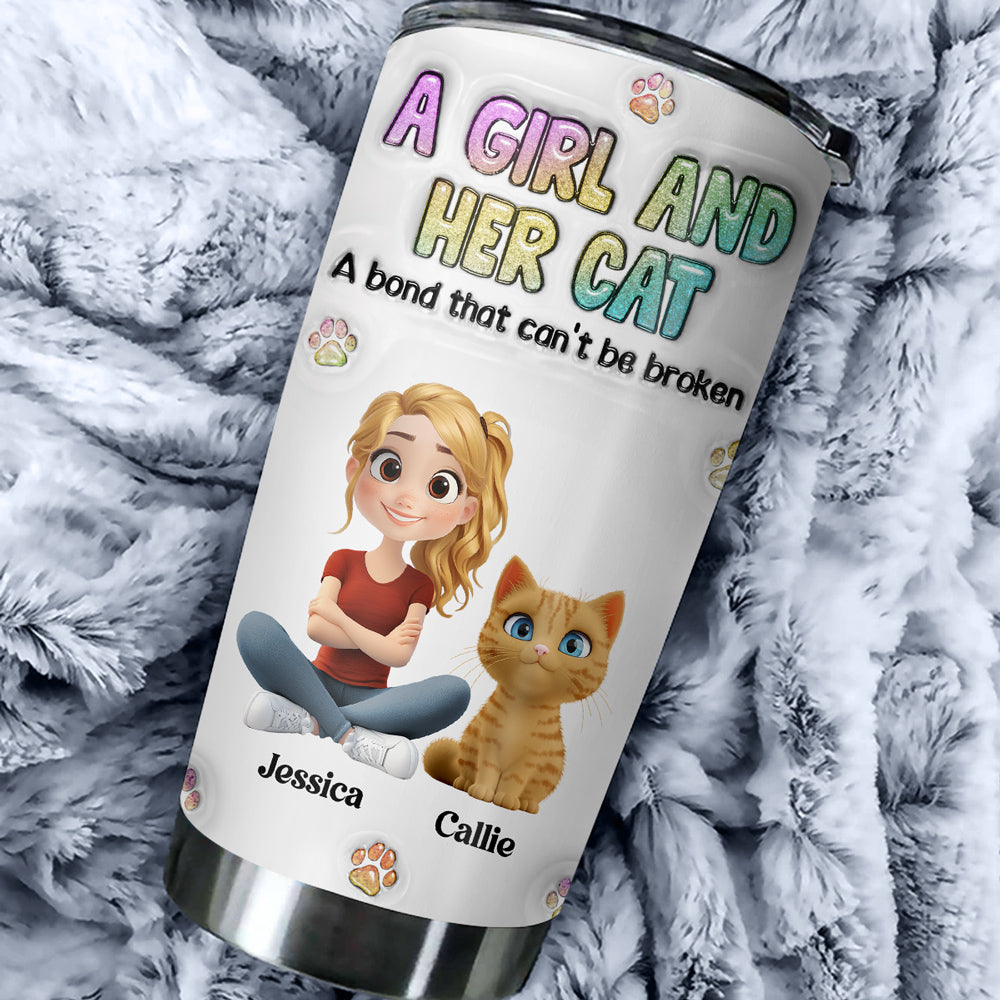Personalized 3D Inflated Effect Tumbler: A Girl And Her Cat Design