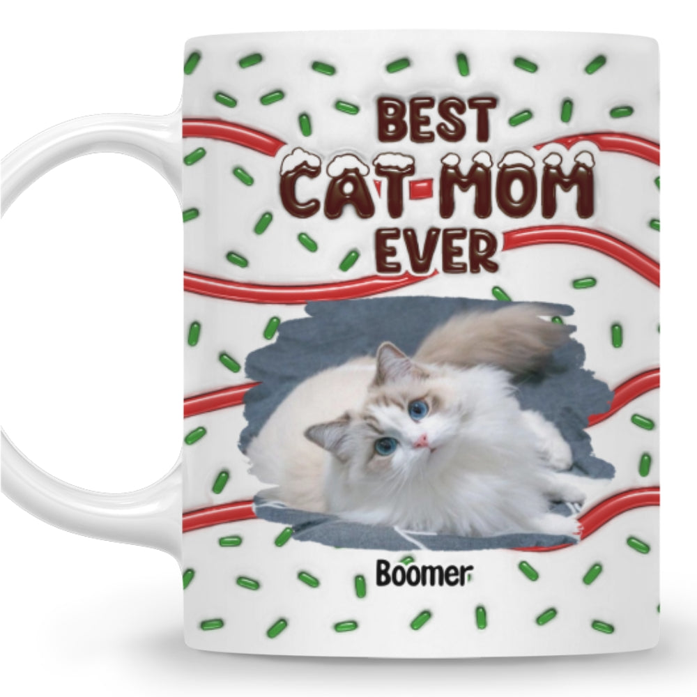 Customizable 3D Inflated Effect Ceramic Mug with Best Cat Mom Cake Photo