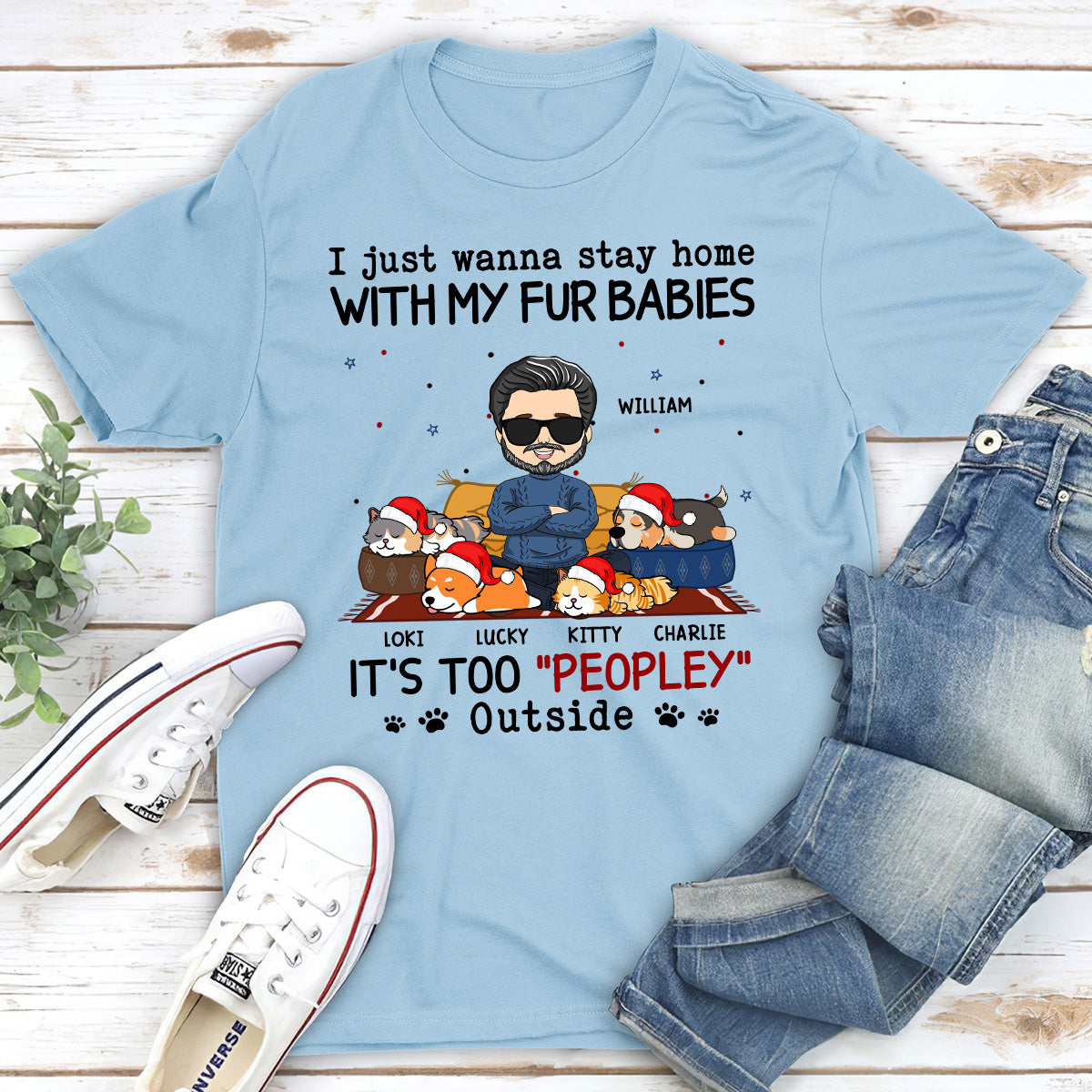 Personalized Unisex Pet Lover T-shirt - 'It's Too Crowded Outside for Pets'