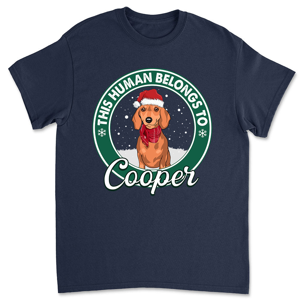 Personalized Christmas Unisex T-shirt - This Human Belongs to Pets