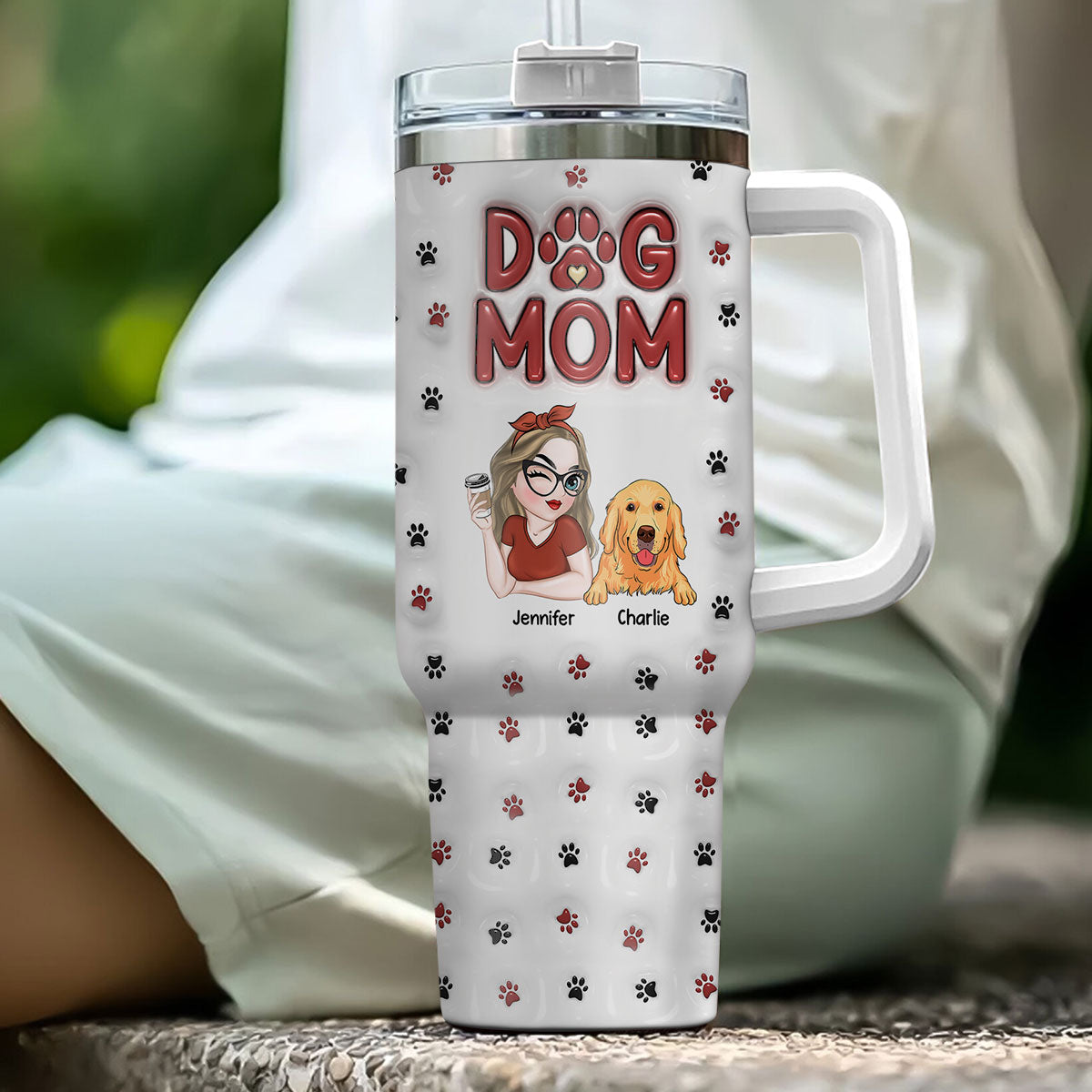 Personalized 3D Inflated Effect Printed 40 Oz Tumbler - Ideal for Dog Moms