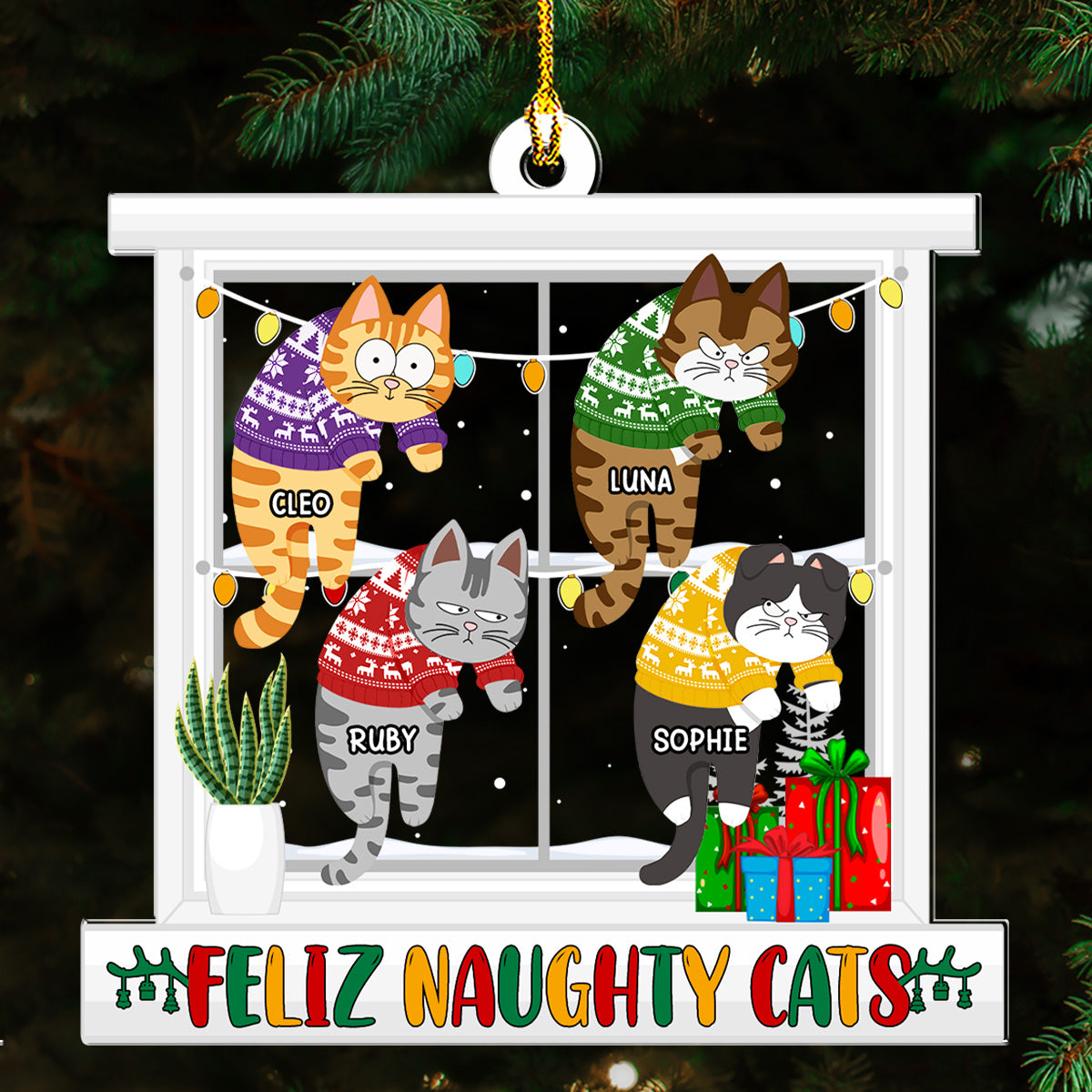 Meowy Christmas - Customizable Personalized Acrylic Christmas Ornament
